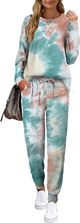 Sieanear Sweatsuit for Women 2 Piece Long Sleeve Loungewear Tie dye Outfits