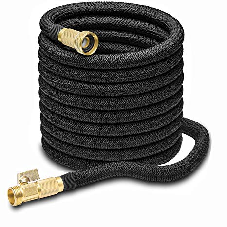 inSmile 25FT Expandable Garden Hose - Flexible Water Hose with Double Latex Core, 3/4 Solid Brass Fittings& Extra Strength Fabric Protection for All Watering Needs - Expanding Water Hose (Black, 25)