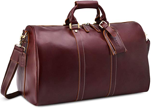 BAIGIO Men's luxury Leather Weekend Bag Vintage Travel Duffel 19 Inch Oversize Tote Overnight Duffle Luggage