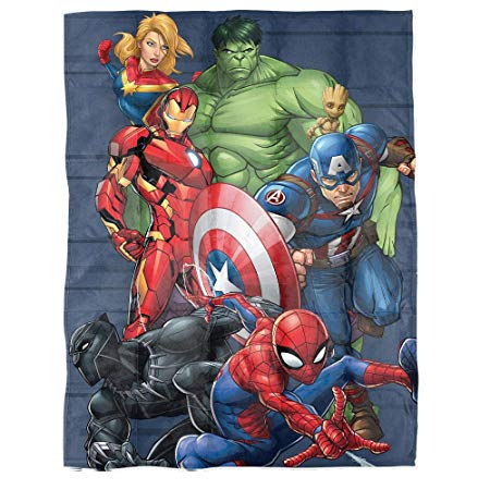 Marvel Avengers Super Hero Squad Weighted Blanket Measures 40x60 inches 5lbs, Kids Bedding Features Captain America, Iron Man, Black Panther, Spiderman, Hulk & Captain Marvel-(Official Marvel Product)