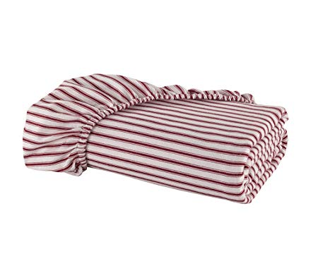 DELANNA Flannel Fitted Sheet 100% Brushed Cotton All Around Elastic 1 Fitted Sheet 54"x75" (Full, RED Stripe)