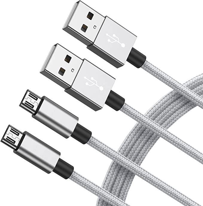 PS4 Controller Charging Cable, [2Pack 10FT] Micro USB 2.0 Nylon Braided High Speed Data Sync Cord for Playstation 4, PS4 Pro/Slim Controllers, Xbox One X/S Controllers, Android Phones -Silver