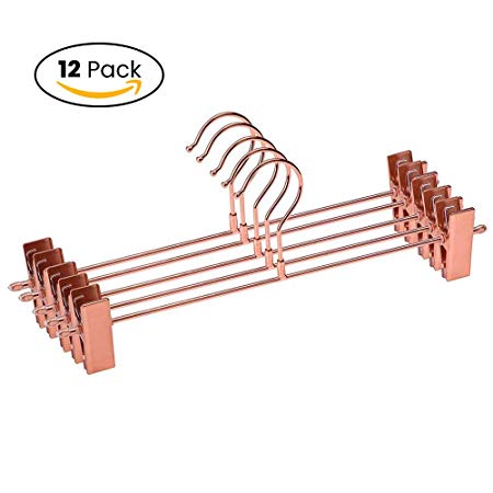 Rose Gold Pant Hangers with Clips - Heavy Duty Stylish Hanger for Pants, Shorts, Skirt, Coat - Adjustable to Baby, Kids, and Adult Clothes - Built to Last Unlike Wooden, Plastic or Velvet Designs