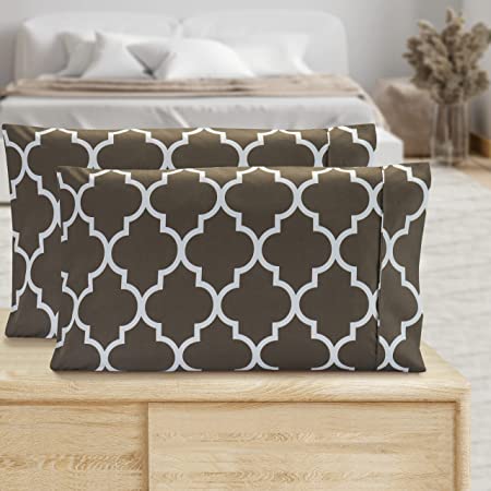 Elegant Comfort Pattern Printed Pillowcases 2-Piece Set Egyptian Quality 1500 Thread Count Timeless Classic Designs Soft and Smooth Weave, Wrinkle Resistant, Quatrefoil Queen Pillowcase, Gray