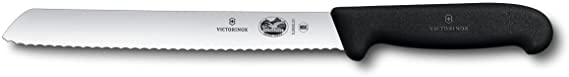 Victorinox Cutlery 8-Inch Wavy Edge Bread Knife, Black Fibrox Handle