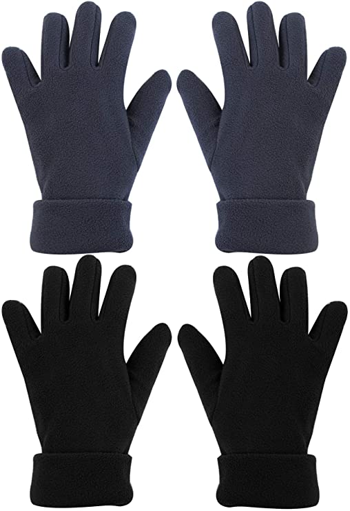 Cooraby 2 Pairs Kids Winter Gloves Warm Polar Fleece Gloves Mittens for Boys or Girls