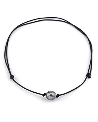 THE PEARL SOURCE Sterling Silver 10-11mm Baroque Genuine Black Tahitian South Sea Cultured Pearl Necklace in 17" Princess Length for Women