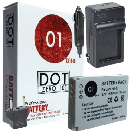 DOT-01 Brand 1500 mAh Replacement Canon NB-5L Battery and Charger for Canon SD850 IS Digital Camera and Canon NB5L