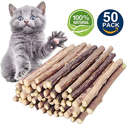 Matatabi Cat Catnip Sticks 25 Pcs or 50 pcs Cat Chew Sticks Dental Cleaning for Cats 100% Organic Silver Vine Dental Treats Molar Chew Toy Olfactory Enrichment