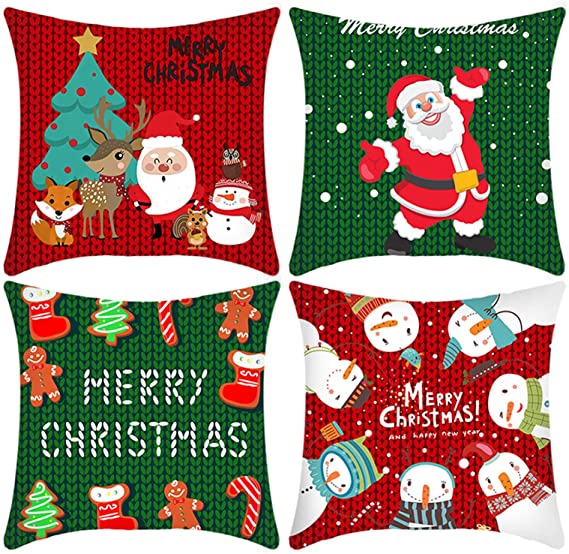 Christmas Pillow Covers 18×18 Inch Set of 4 Farmhouse Pillow Covers Short Plush Winter Decorations Holiday Rustic Sofa Square Cushion Pillow Case Home Indoor Christmas Decorations