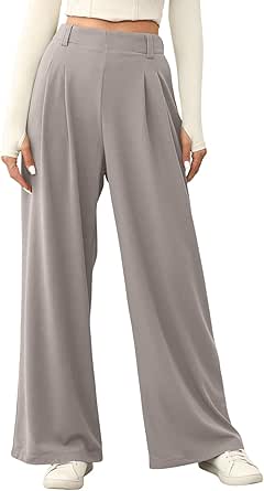 EVALESS Women's Wide Leg Pants Elastic High Waisted Waffle Knit Casual Palazzo Pants Trousers with Pockets