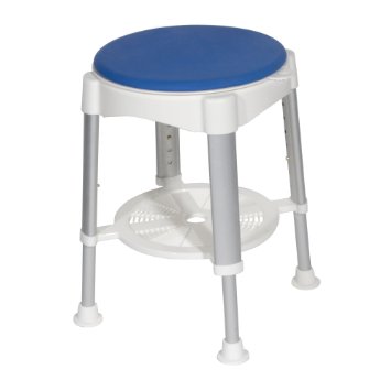 Drive Medical Bath Stool With Padded Rotating Seat White with Blue Seat