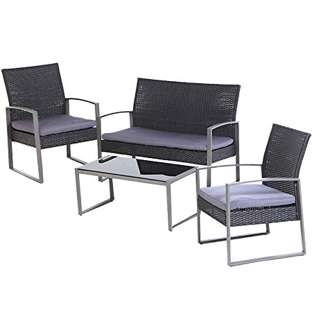 Grand patio 4 PC Outdoor Wicker Furniture Set Modern Outdoor Garden Rattan Loveseat Sofa Cushioned