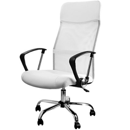 Office swivel desk chair executive high back pc computer office chairs white padded PU Leather tilt function ergonomic armchair racing chairs with net cover