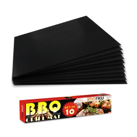 Imarku BBQ Grill & Baking Mats, Durable , Heat Resistant, Non-Stick Grilling Accessories ,Works on Gas, Charcoal, Electric Grill and more- 15.75 x 13" - (Set of 10)