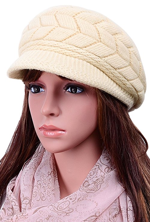Odema Women's Fleece Lining Winter Kintted Cap with Visor