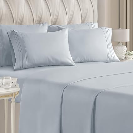 King Size Sheet Set - 6 Piece Set - Hotel Luxury Bed Sheets - Extra Soft - Deep Pockets - Easy Fit - Breathable & Cooling Sheets - Wrinkle Free - Comfy - Sky Blue Bed Sheets - King Sheets 6 PC
