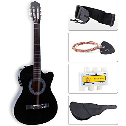 LAGRIMA 38" Acoustic Guitar Cutaway Design, Natural 6 Steel Strings with Nylon Bag,Tuner, Pickups, Strap for Beginners, Kids, Adults, Black