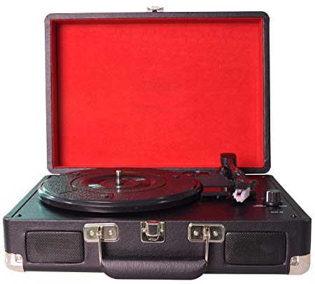 DIGITNOW! Three Speeds Turntable Retro Record Player with Built-in Stereo Speakers, Supports USB / RCA Output / Headphone Jack / MP3 / Mobile Phones Music Playback,Suitcase Design
