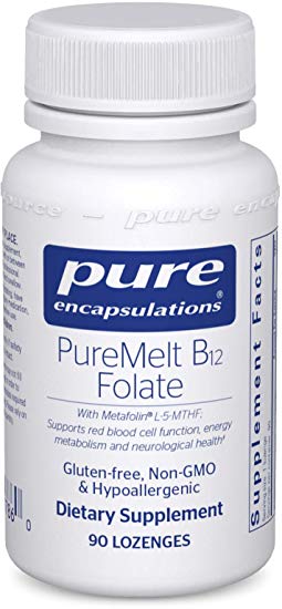 Pure Encapsulations - PureMelt B12 Folate - Sugar-Free Dissolvable Lozenge with 1,000 mcg Vitamin B12 and Active Folate (as Metafolin L-5-MTHF) - 90 Lozenges