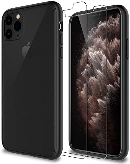 LK iPhone 11 Pro Case with 2 Pack Tempered Glass Screen Protector [Acrylic Back and TPU Bumper], [Shock-Absorption] [Full Protection] Cover - Translucent Matte Black