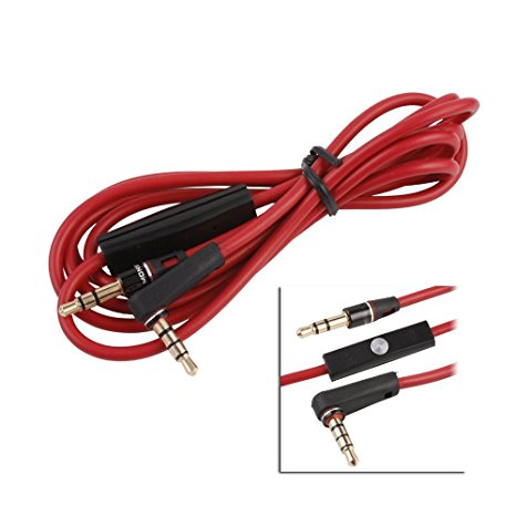 Replacement 3.5mm Right Angle AUX Audio Cable Cord for Dr Dre Headphones Bose Monster Solo Beats Studio Speakers with Mic 1.2M Red