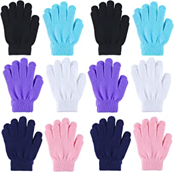 Cooraby 12 Pairs Kid's Winter Magic Gloves Children Stretchy Warm Magic Gloves Boys or Girls Knit Gloves