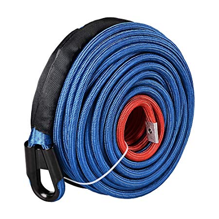 Astra Depot Blue 95ft x 3/8 Inch 22000LBS Synthetic Winch Line Cable Rope with Heat Guard Protective Sleeve All Rock Guard for Jeep ATV UTV 4X4 Off-Road Truck