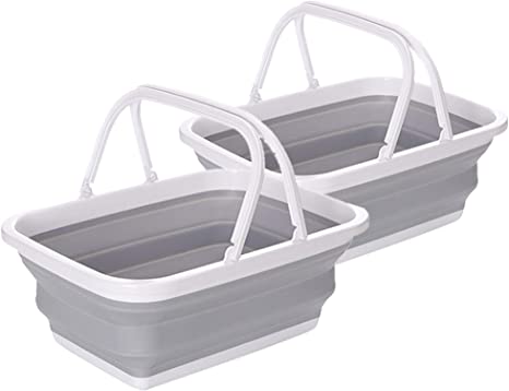 YISTA 2 Pack Collapsible Sinks, 10L/2.64Gal Square Capacity Foldable Buckets with Sturdy Handle, Fruit, Vegetable and Sundries Storage Basket, Suitable for Camping, Hiking