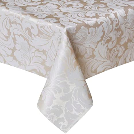 Tektrum Heavy Duty 60 X 102 inch Rectangular Damask Jacquard Tablecloth Table Cover - Waterproof/Spill Proof/Stain Resistant/Wrinkle Free - Great for Banquet, Parties, Dinner, Kitchen, Wedding (Beige)