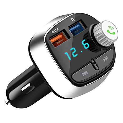 DANTENG Bluetooth FM Transmitter for Car, Wireless Bluetooth Radio Transmitter Adapter with Hand-Free Calling,QC3.0 and Dual USB Ports, Music Player Support TF Card USB Flash Drive