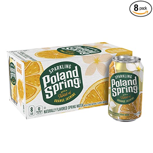 Poland Spring Sparkling Water, Jasmine Orange, 12 Fl Oz (Pack Of 8)