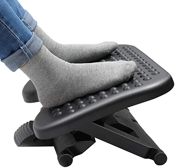 HUANUO Footrest with 3 Adjustable Heights & Adjustable Angle of Inclination, Non-slip Foot Stool with Massage Function Fits for Office, Home