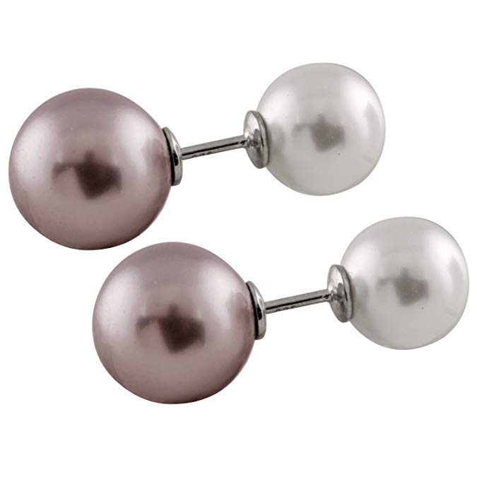925 Sterling SIlver Barbell Earrings 10mm and 12mm Handpicked AA Quality Shell Pearls