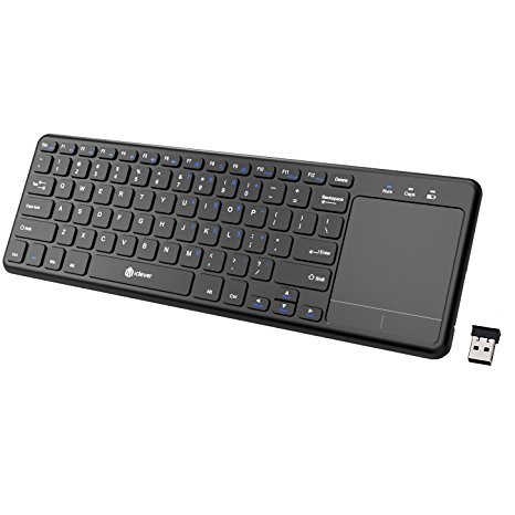 iClever 2.4 GHz USB Wireless Keyboard with Big High Sensitive Touchpad for Andriod Smart TV Google Box Raspberry HTPC IPTV Windows 10