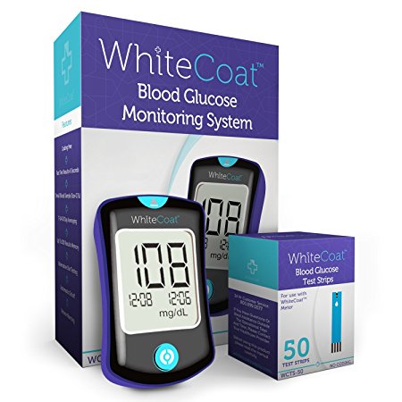 Diabetes Blood Glucose Testing Kit - White Coat Blood Glucose Meter, 50 Test Strips, Lancing Device, 10 Lancets and Protective Carrying Case