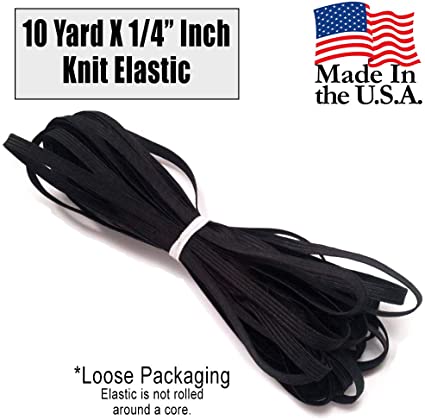 Barcelonetta | 10 Yard X 1/4" Inch | Sewing Elastic | Elastic Band Cord | Knit Roll, Stretch, Craft Elastan | Made in USA, Loose Packaging (Black)
