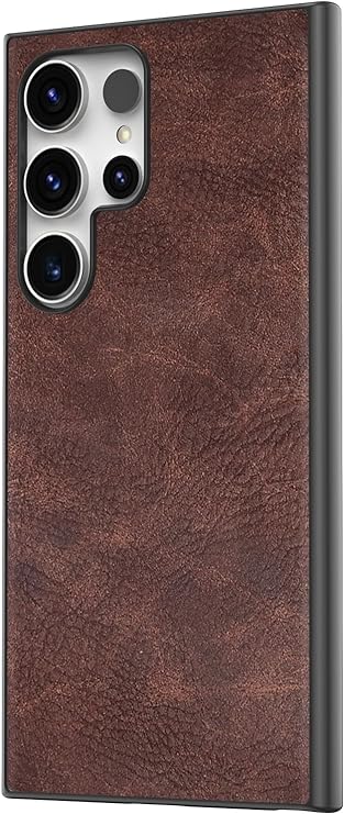 SALAWAT Galaxy S24 Ultra Case, Slim PU Leather Vintage Shockproof Phone Case Cover Lightweight Soft TPU Bumper Hard PC Hybrid Protective Case for Samsung Galaxy S24 Ultra 6.8 Inch 2024 (Dark Brown)