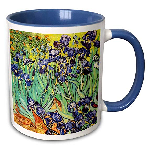 3dRose 155630_6""Irises By Vincent Van Gogh 1889" Mug, 11 oz, Blue