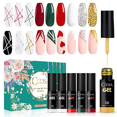 Gel Polish Nail Art Gel Liner Painted Set - Painting Drawing UV LED Nail Art with Built Thin Line Nail Art Brush in Gel Pens Soak Off Manicure Salon DIY at Home for Nail Manicure 6PCS 5ML Christmas Halloween Collection with Box for Gift【 Mini】