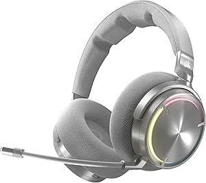 Corsair Virtuoso MAX Wireless Gaming Headset – Dolby Atmos, Sonarworks SoundID, 2.4GHz Wireless, Bluetooth, Noise Cancelling, Omni-Directional Microphone, 50mm Graphene Drivers, PC, PS5 – Silver