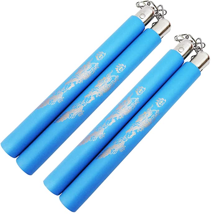 MSGumiho Safe Foam Rubber Training Nunchucks Nunchakus with Steel Chain 2PCS for Kids & Beginners Practice and Training (Sky Blue)