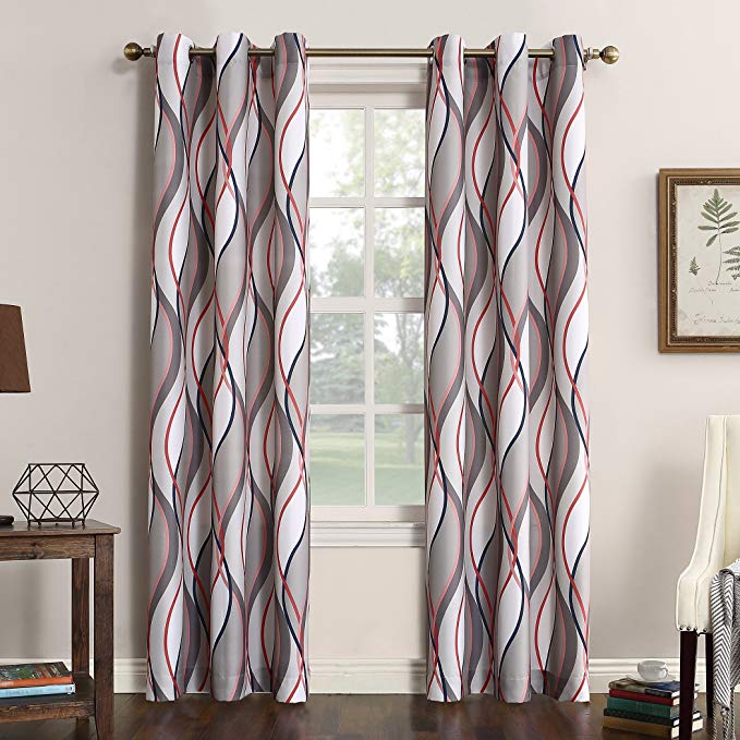 Sun Zero Intersect Wave Print Casual Textured Curtain Panel, 48" x 84", Nickel Gray