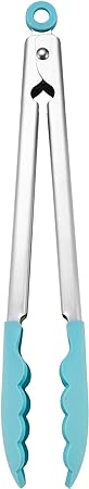 KitchenAid Silicone Tipped Stainless Steel Tongs, 10.26 Inch, Aqua Sky