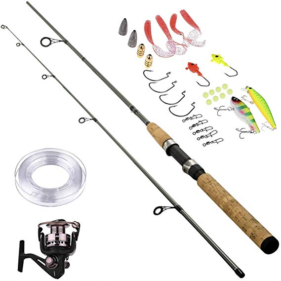 PLUSINNO Telescopic Fishing Rod and Reel Combos Full Kit, Spinning Fishing Gear Organizer Pole Sets with Line Lures Hooks Reel and Fishing Carrier Bag Case Accessories