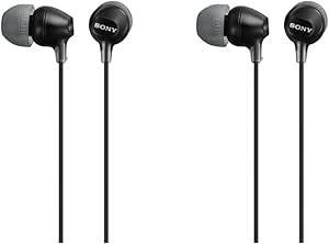 Sony MDREX15LP in-Ear Earbud Headphones, Black, Model Number: MDREX15LP/B (Pack of 2)