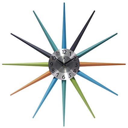Infinity Instruments Mid Century Midcentury Clock, Multicolor