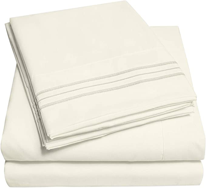 1500 Supreme Collection Extra Deep Pocket Sheets Set - Luxury Soft Bed Sheets, Wrinkle Free, Bedding, Over 40 Colors, 21 inch Extra Deep Pocket, Queen, Ivory