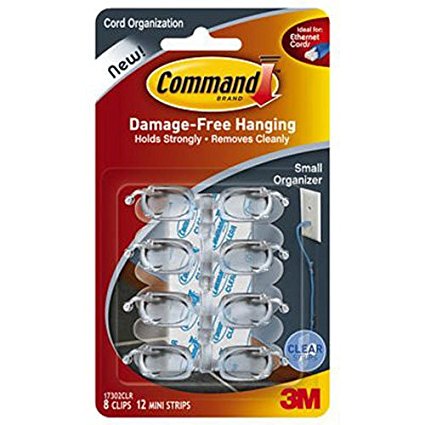 Command 17302CLR Small Cord Clips with Clear Strips