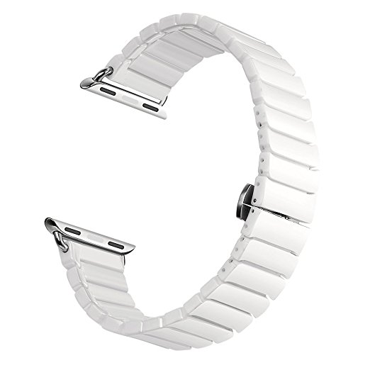 Kartice for Apple Watch Band,Ceramic Bracelet Watch Band Strap Replacement Wrist Band For Apple Watch & Sport & Edition iWatch 42/38mm With Adapter Closure Retail Packaging-White,38mm